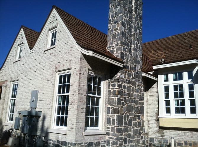 Breathable lime wash finish on exterior masonry by Lazar Stucco — project 3