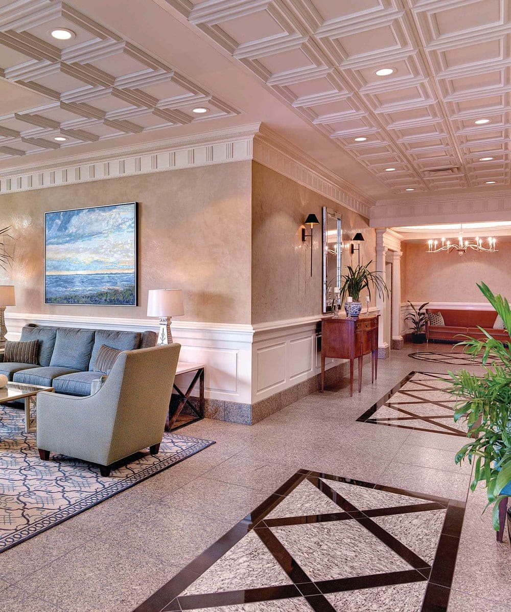 Polished Venetian plaster wall in a high-rise condominium interior